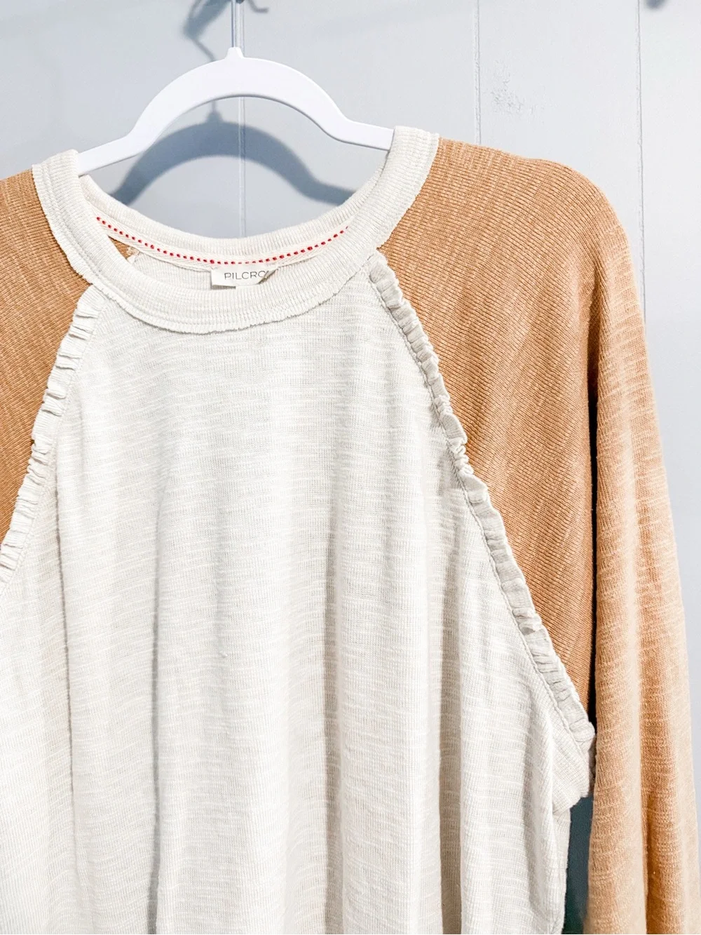NWT Anthropologie Pilcro Ruffled Raglan Thermal Top